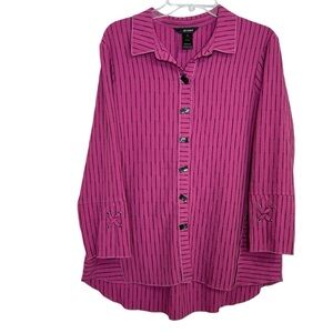 Ali Miles Womens Lagenlook Art To Wear Stripe Shirt M Pink Oversized Stretch